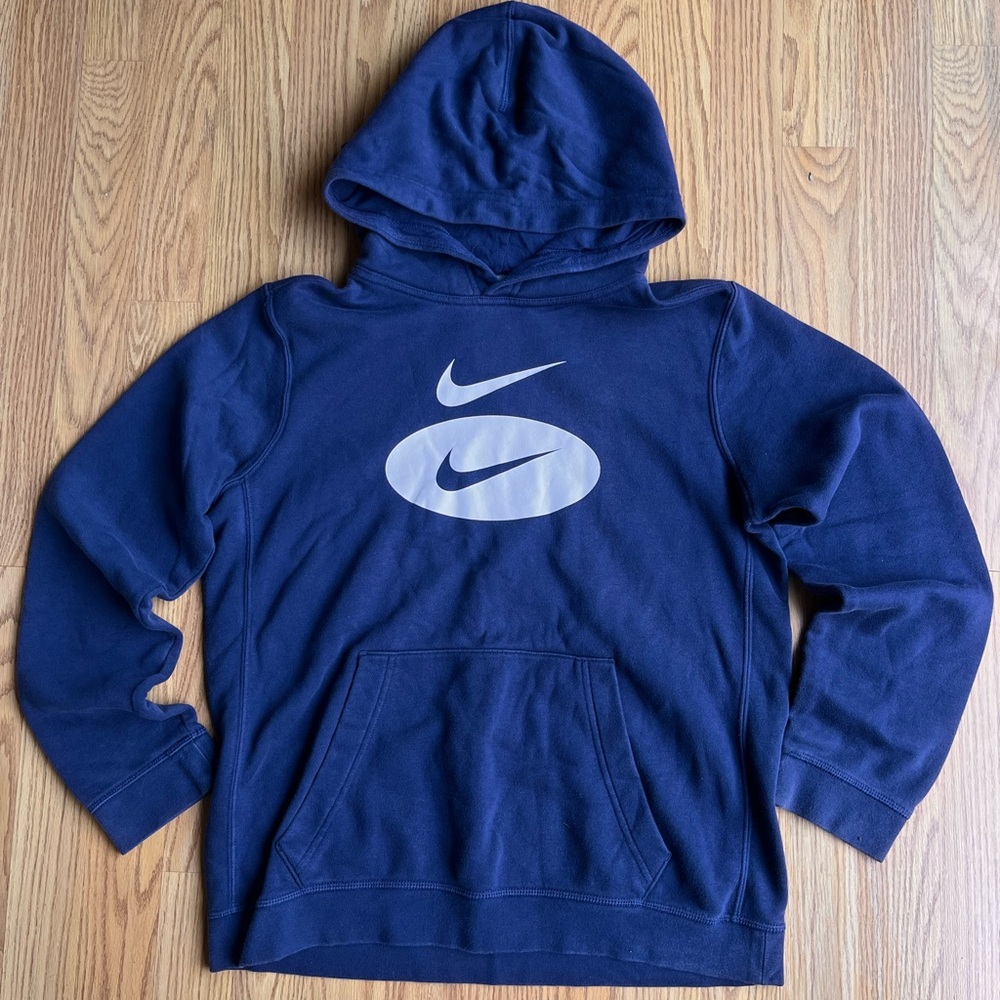 Nike Navy Blue Hoodie with White Swoosh Logos
